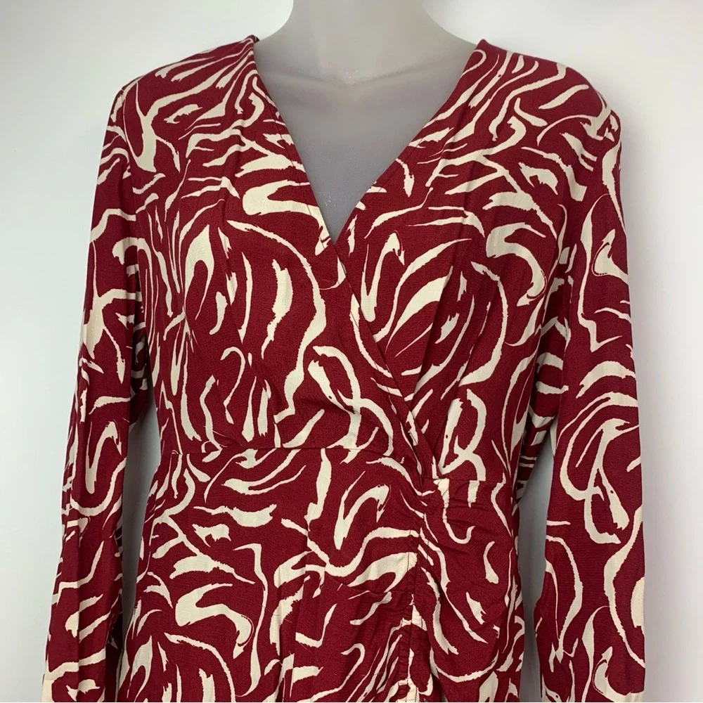 ANNA KAY Paris Marviny Red Cream Abstract Wrap Midi Dress Size L - Picture 3 of 10